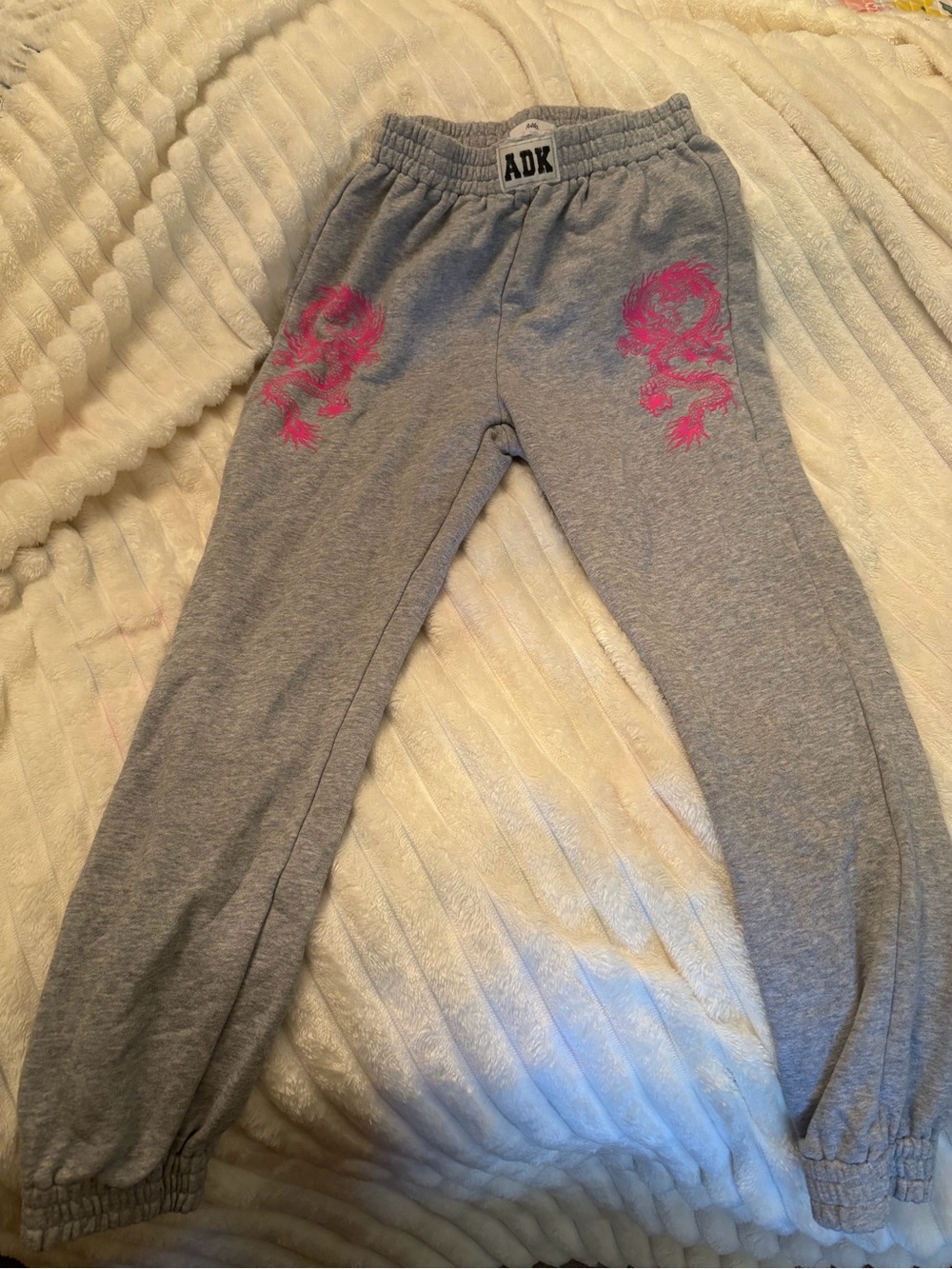 Adika Gray Sweatpants with Pink Dragon Motif